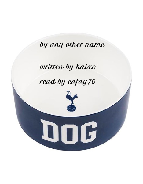 cover art for the podfic: a Tottenham Hotspurs-themed dog bowl, to which text has been added: 'by any other name, written by kaixo, read by eafay70'