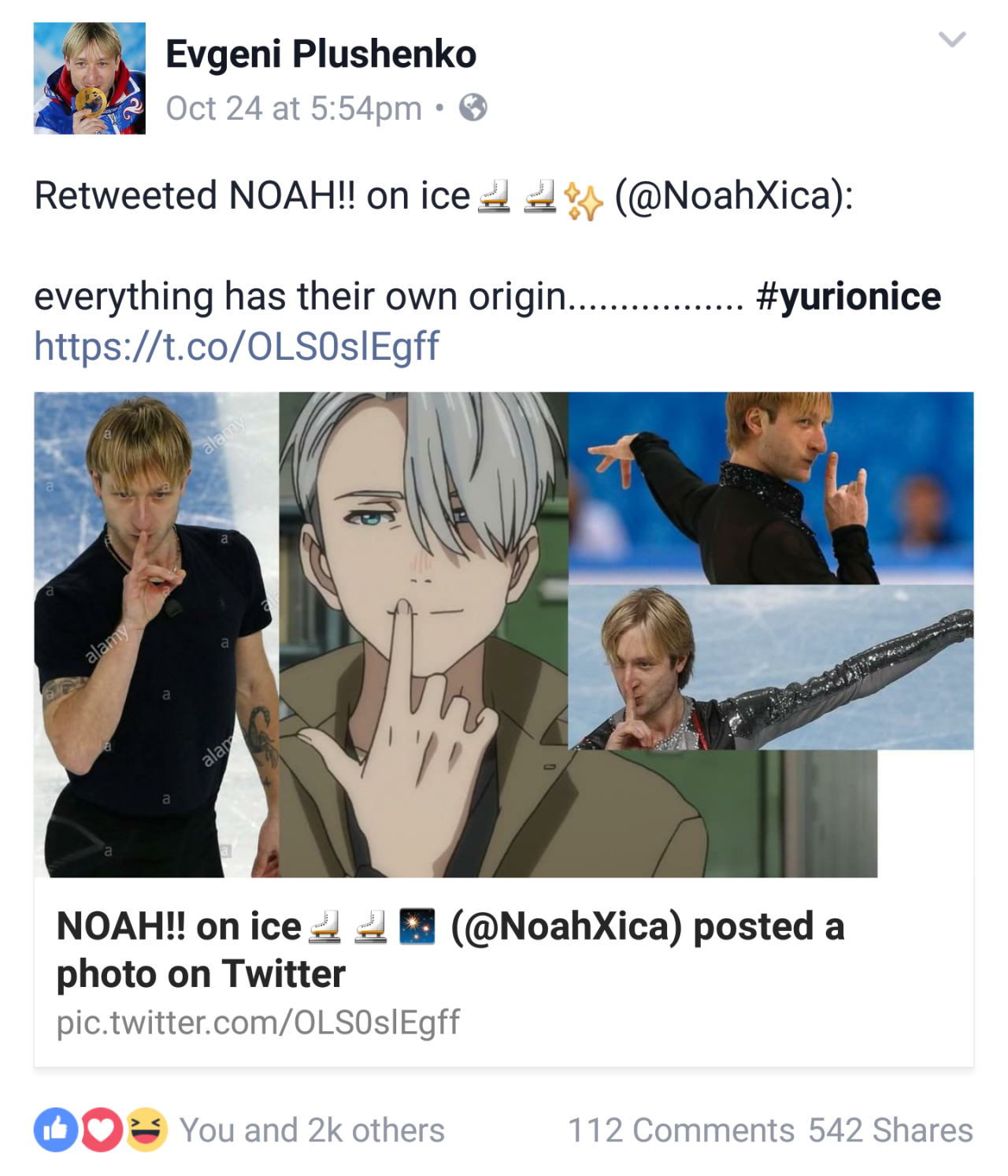 Screenshot of Plyushenko retweeting a comparison between himself and Nikiforov